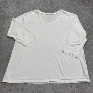 Eddie Bauer Basic T-Shirt Womens XL White Pima Cotton V-Neck 3/4 Sleeve Top Tee